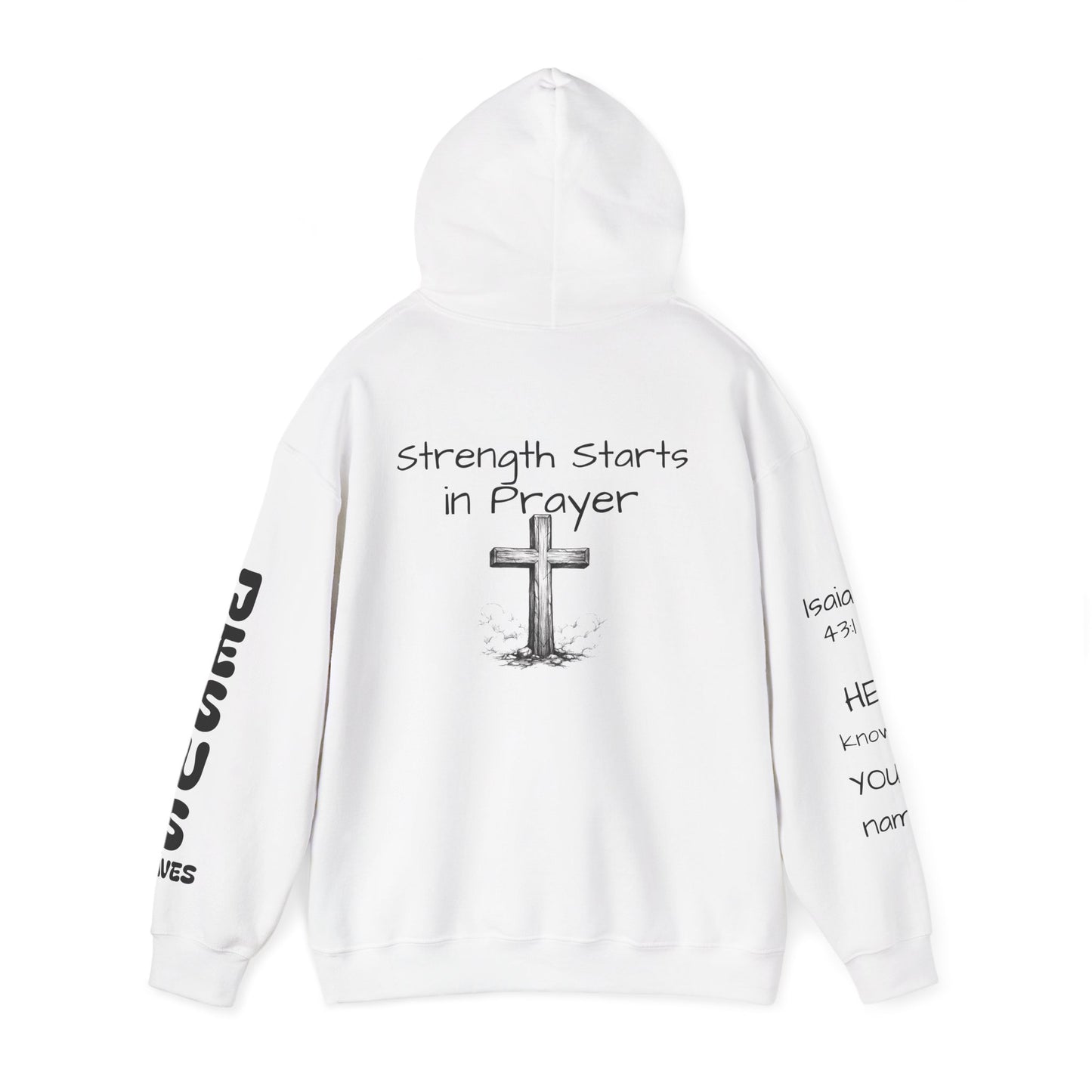 Strength Starts in Prayer Hoodie — Christian Cross Faith Sweatshirt ("Where Prayer Lives" Design)